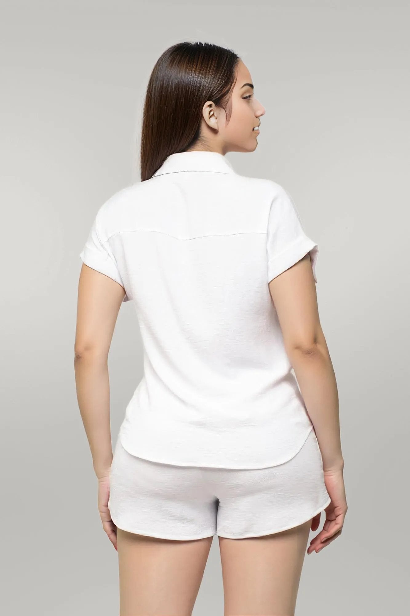Button Down Pocket Loose Fit Top And Shorts Set