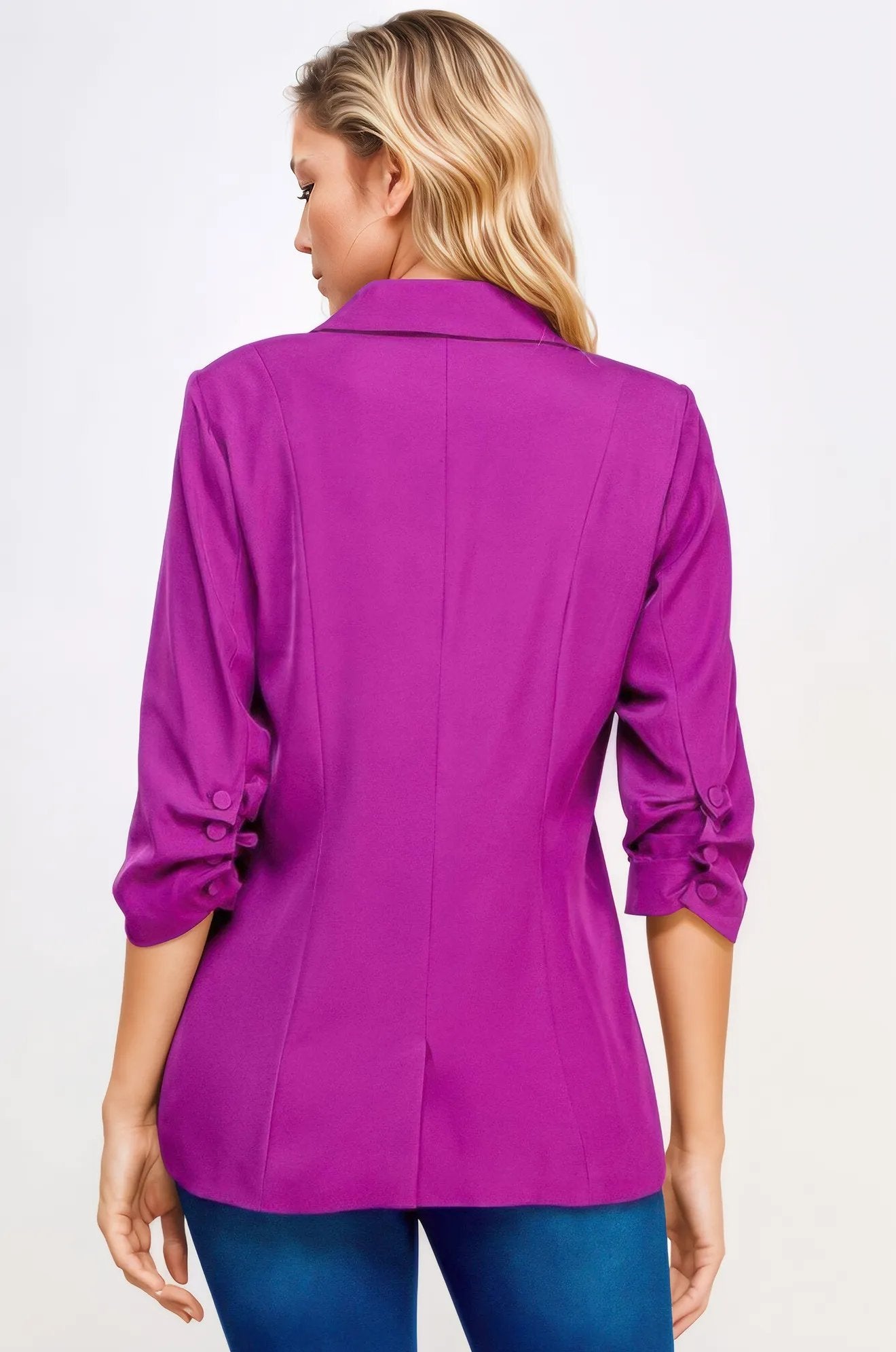 Buttoned Detail 3/4 Sleeve Blazer