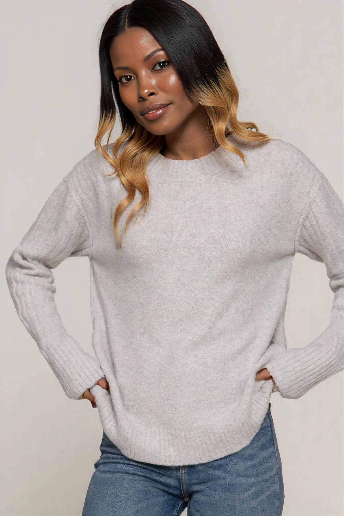 Long Slv Mock Neck Raised Seam Sweater L