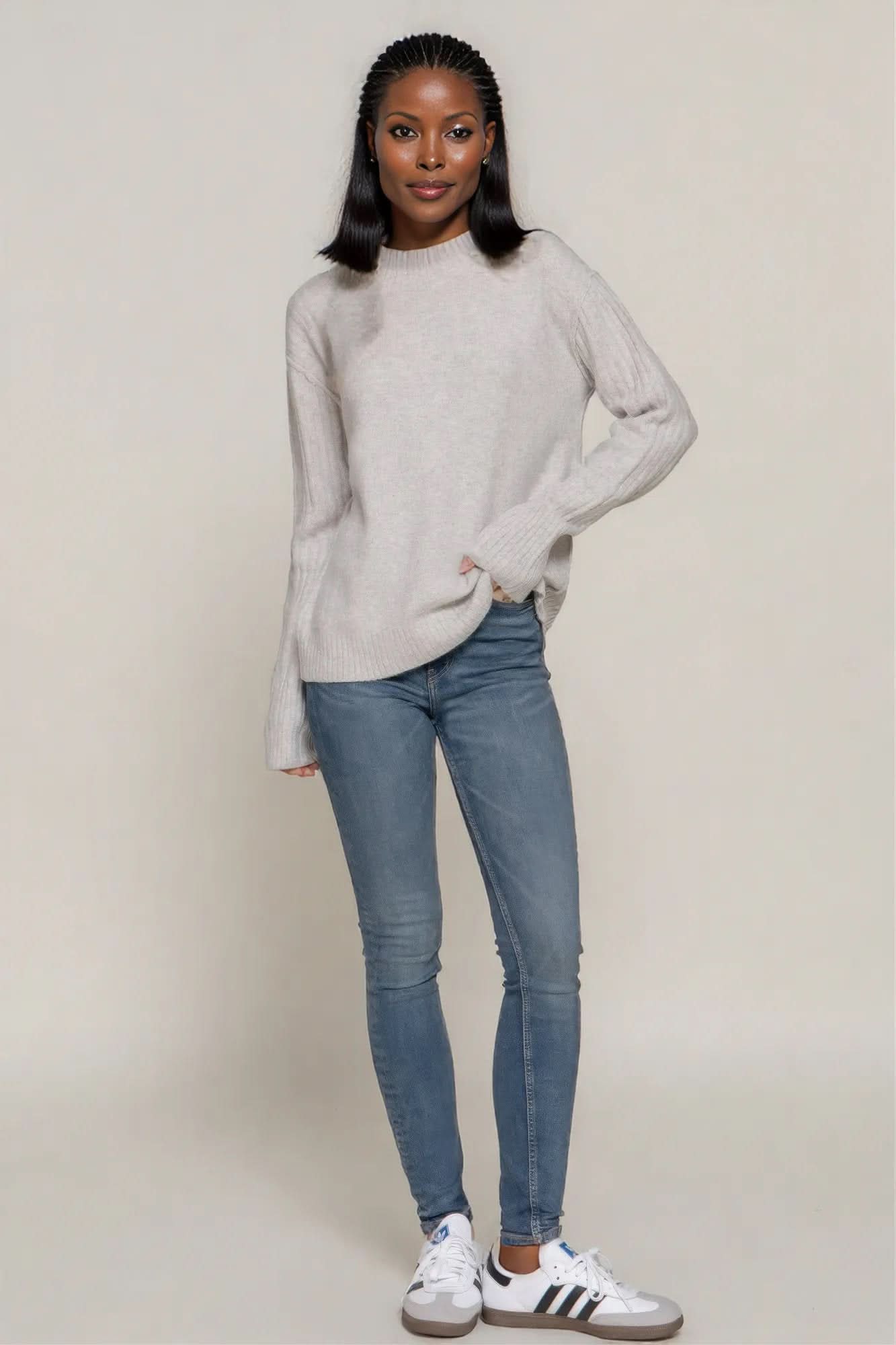 Long Slv Mock Neck Raised Seam Sweater
