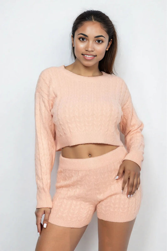 Ribbed Crop Top And Shorts Set L