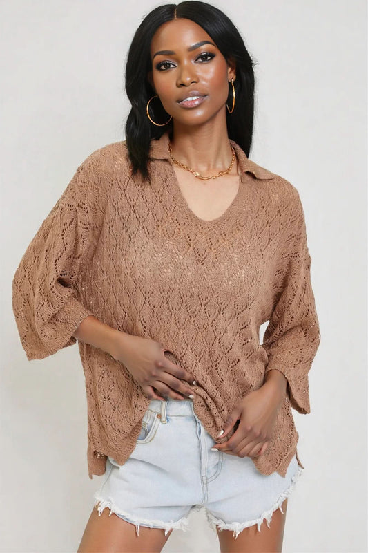 Pointelle Knit Top L