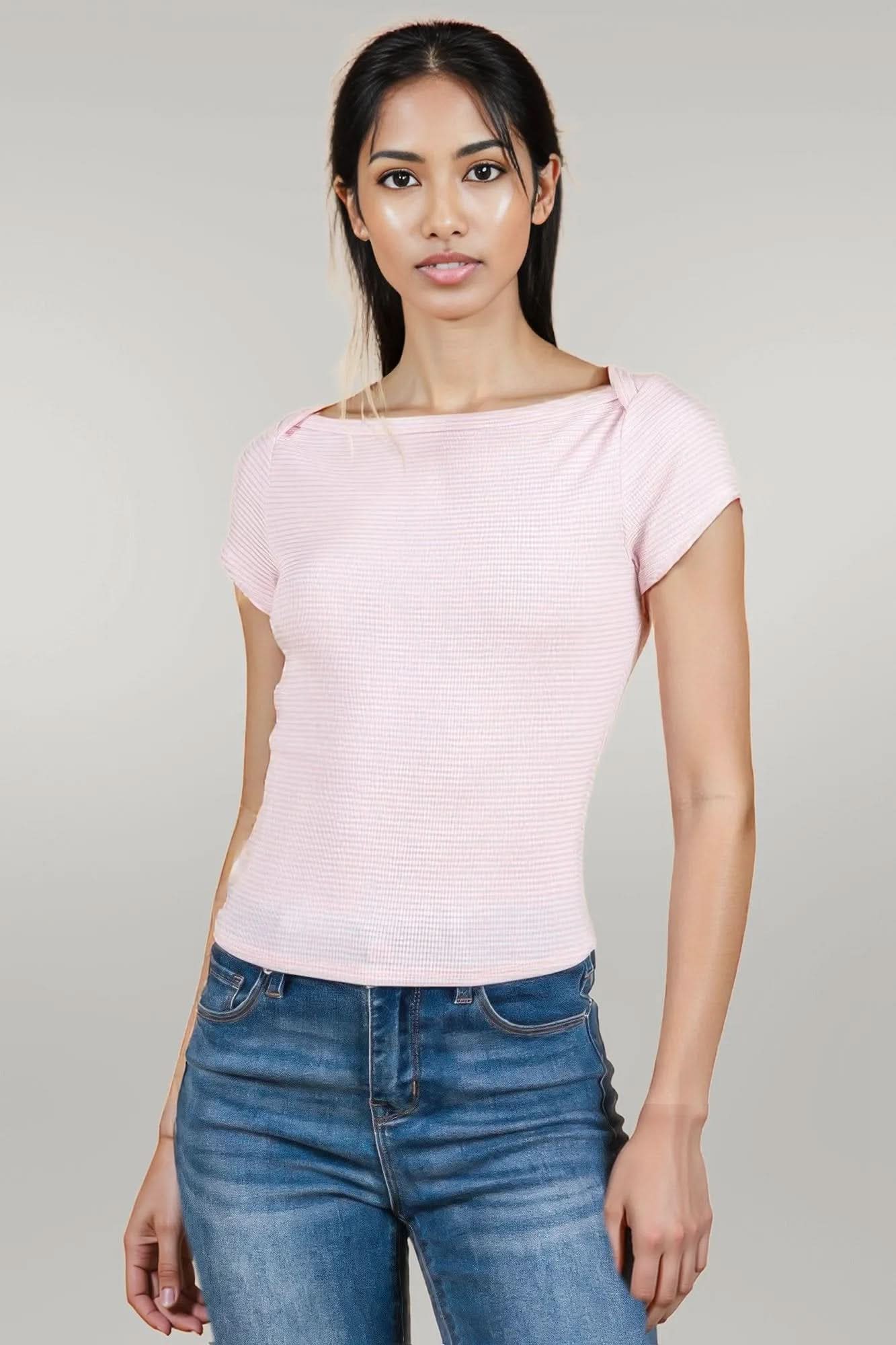 Boat Neck Striped Tee L