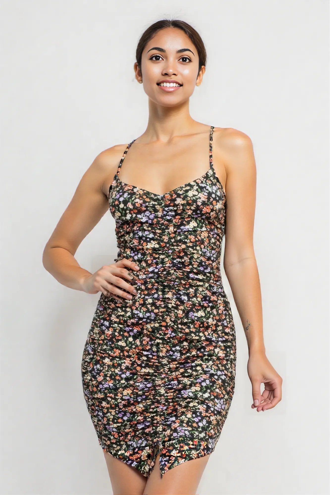 Ruched Floral Cami Dress L