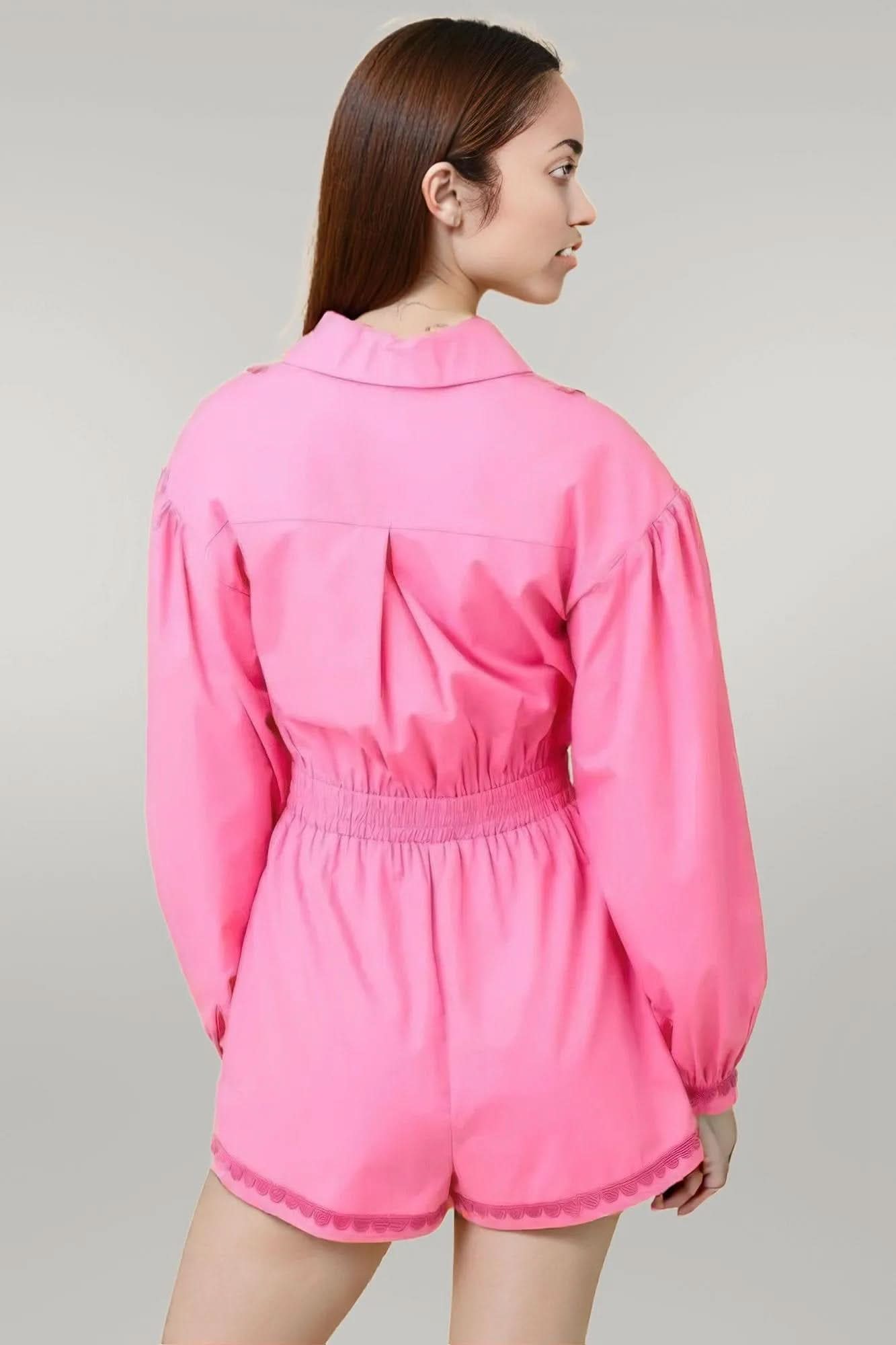 Long Sleeve Romper With Contrasting Scallop Lace