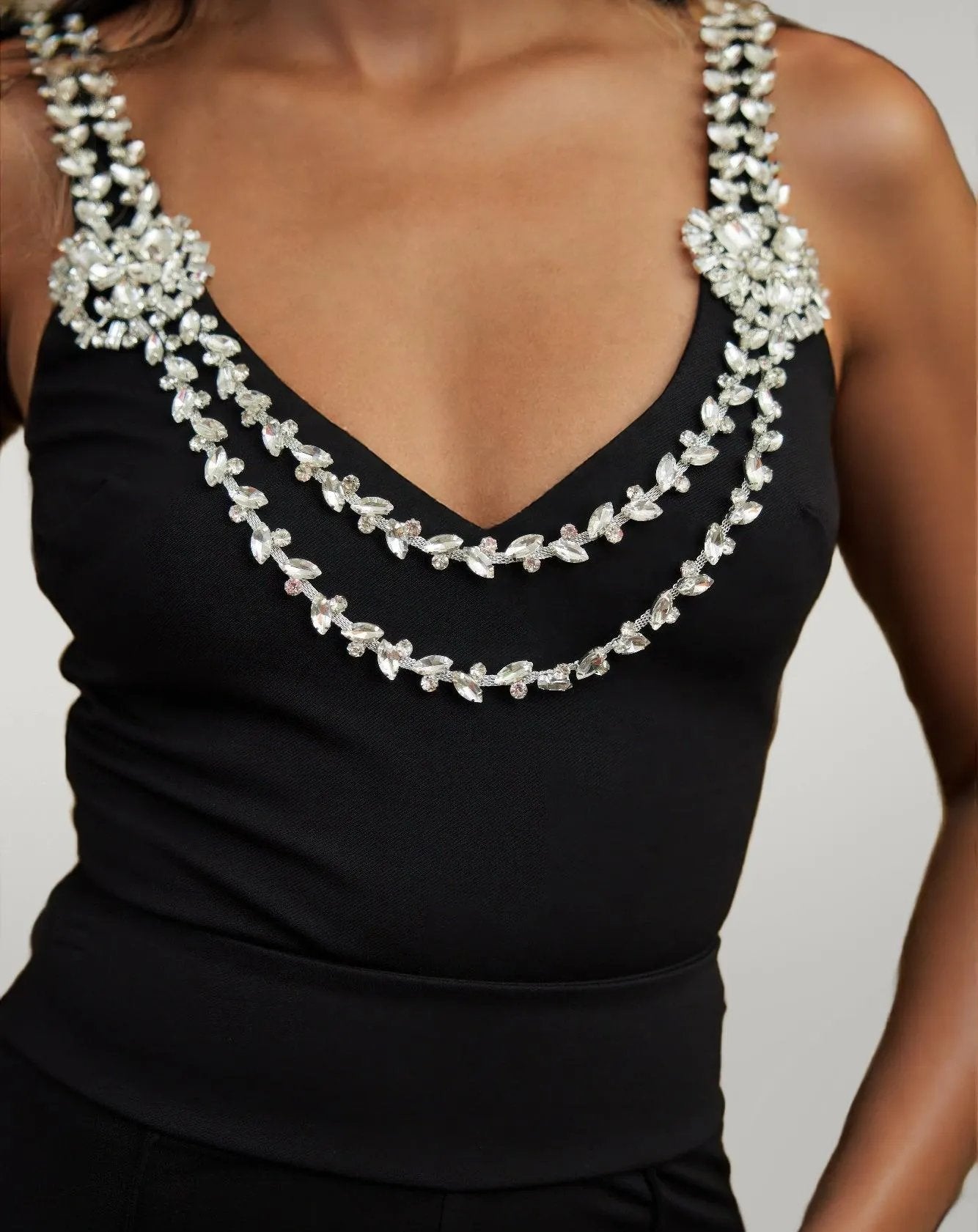 Layered Crystal Stone Strap Bodysuit
