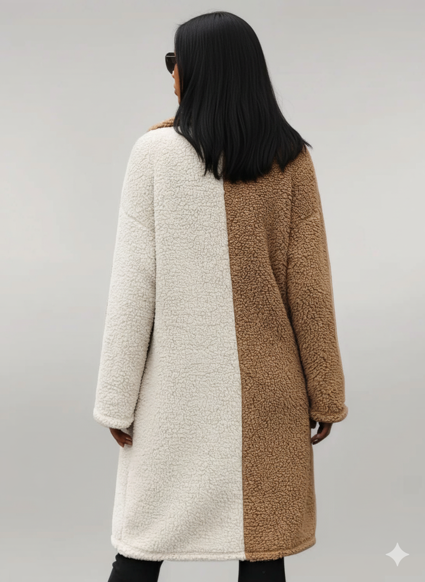 Contrast Dropped Shoulder Sherpa Coat