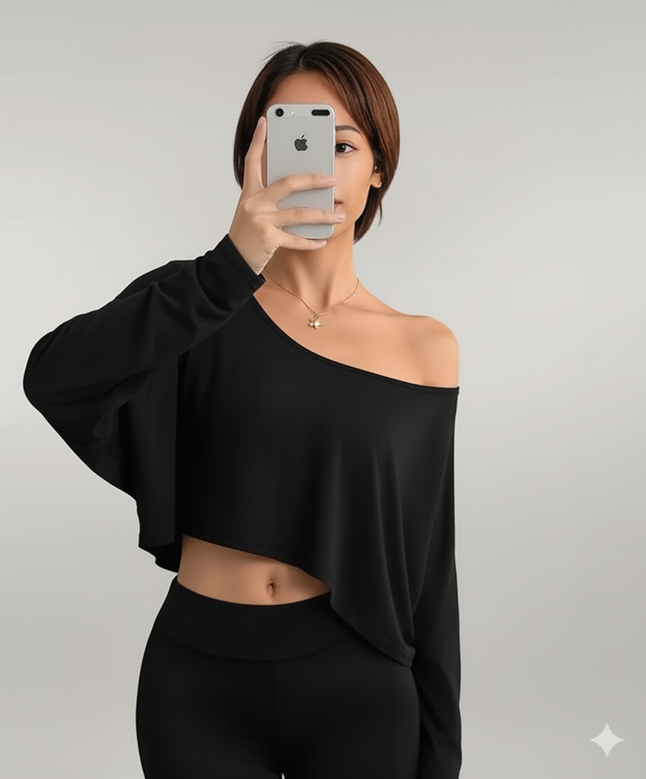 T-Shirt Shoulder Bared Long Sleeve Casual Top