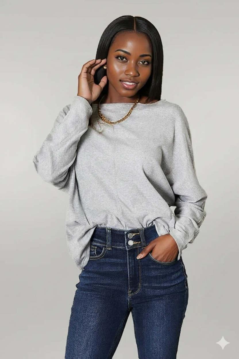 Double Take Seam Detail Round Neck Long Sleeve Top