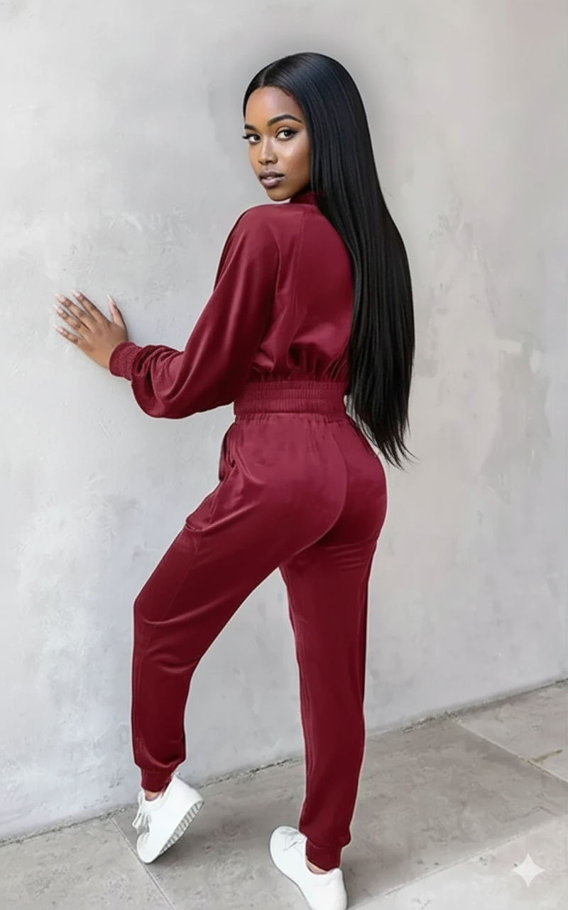 Zip Up Long Sleeve Cropped Top and Joggers Set
