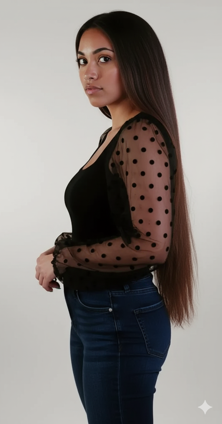 Mesh Patchwork Square Neck Blouse