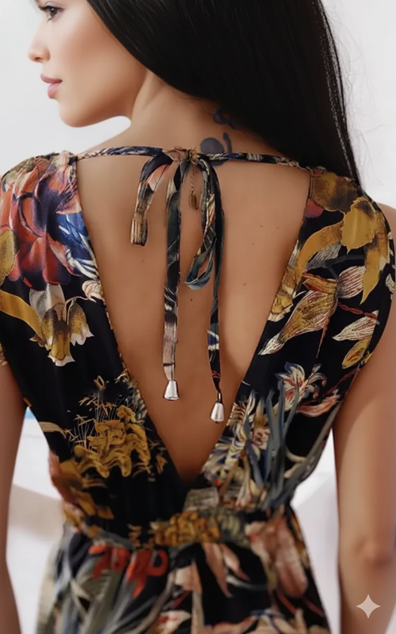 Leaf Print Sleeveless Maxi Dress