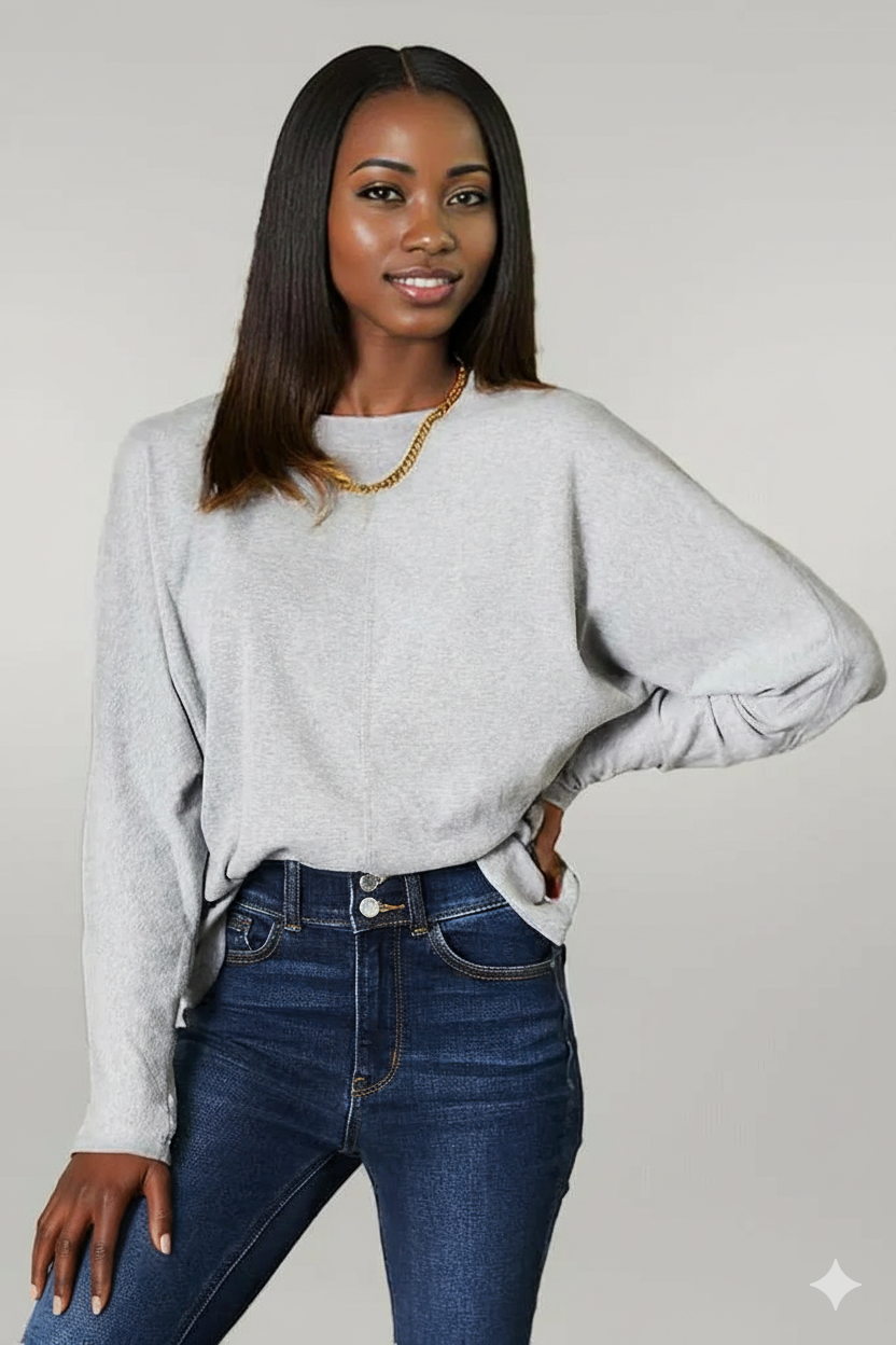 Double Take Seam Detail Round Neck Long Sleeve Top