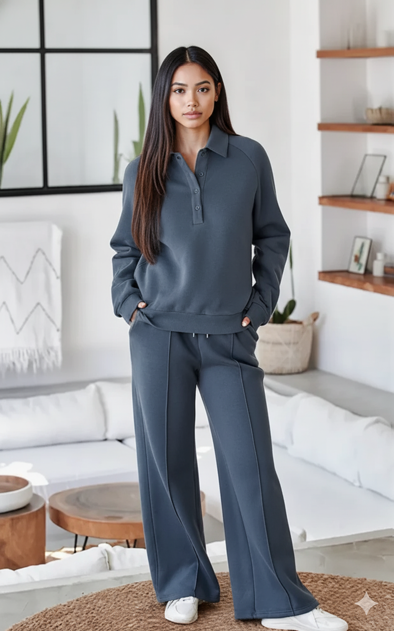 Collared Sweatshirt and High Waist Pants Active Set
