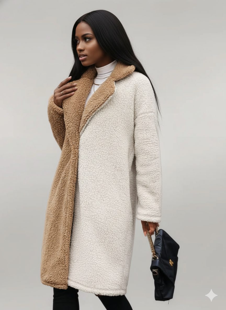 Contrast Dropped Shoulder Sherpa Coat