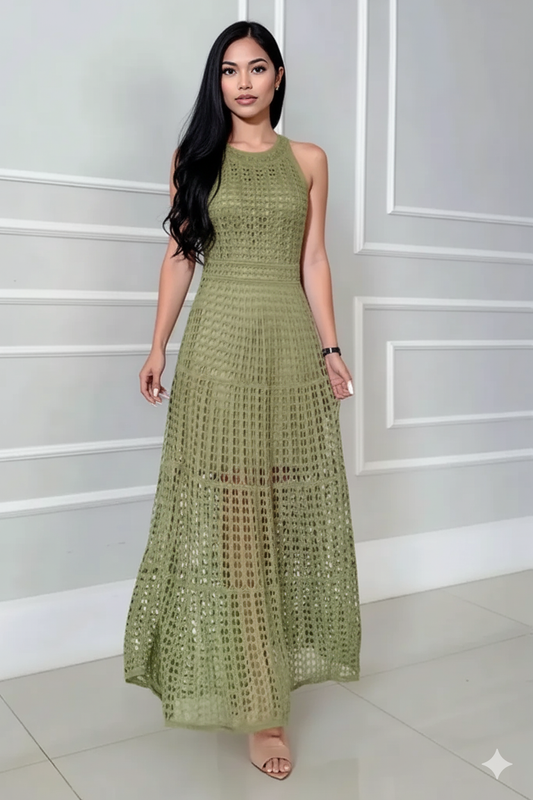 Hollowed-Out Sleeveless Maxi Dress