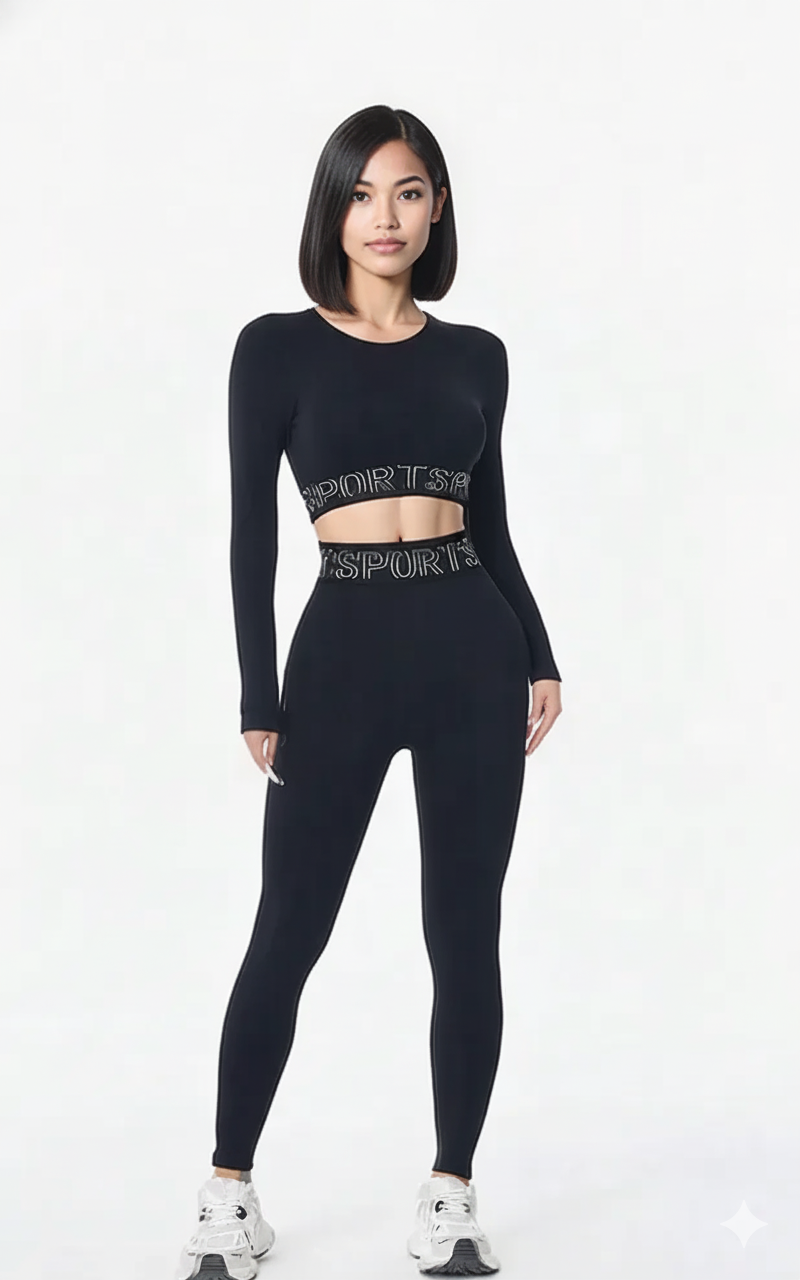 Letter Print Round Neck Long Sleeve Top and Leggings Active Set
