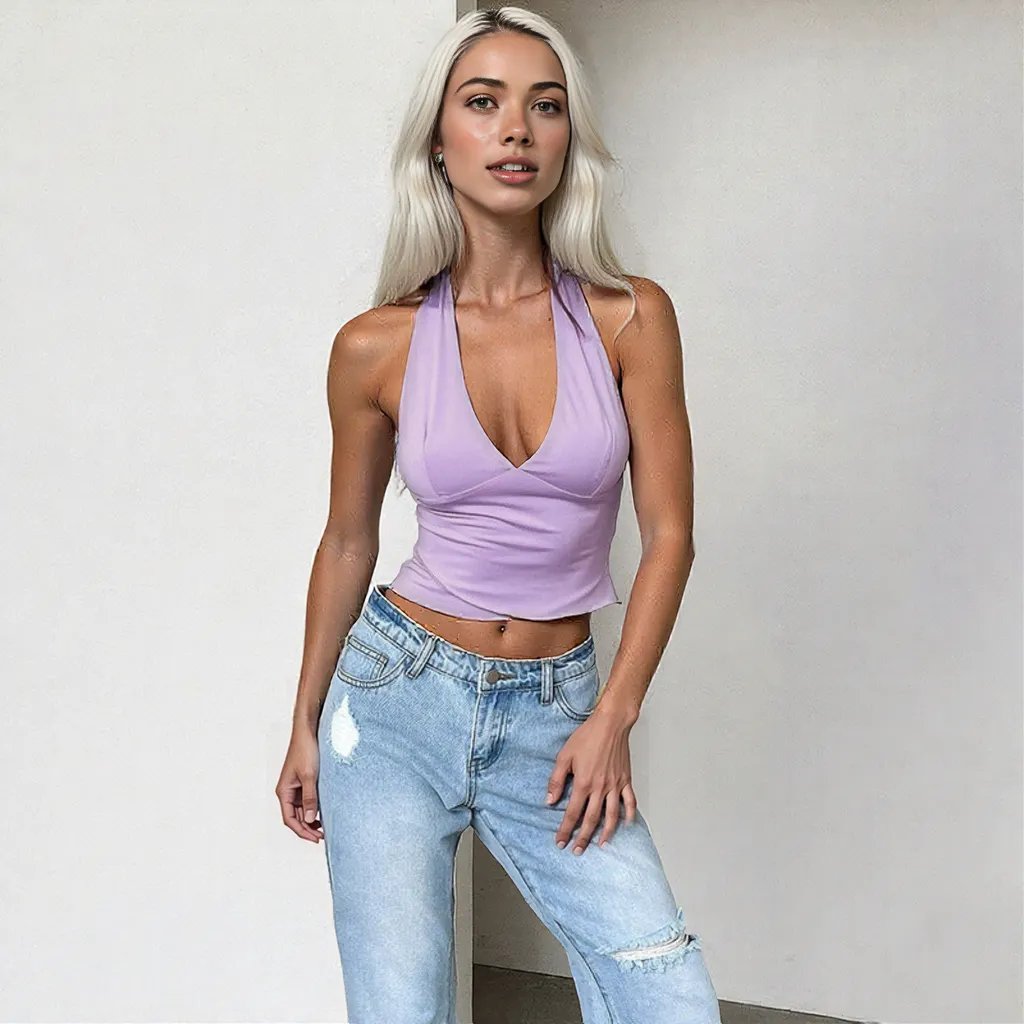 Halter Lace up Camisole Women Sexy Top Purple