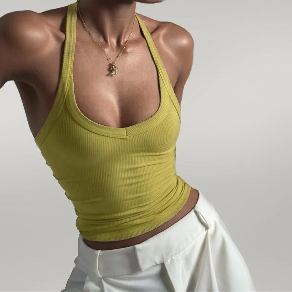 Knitted Vest Sexy Slim Halter Solid Color Top