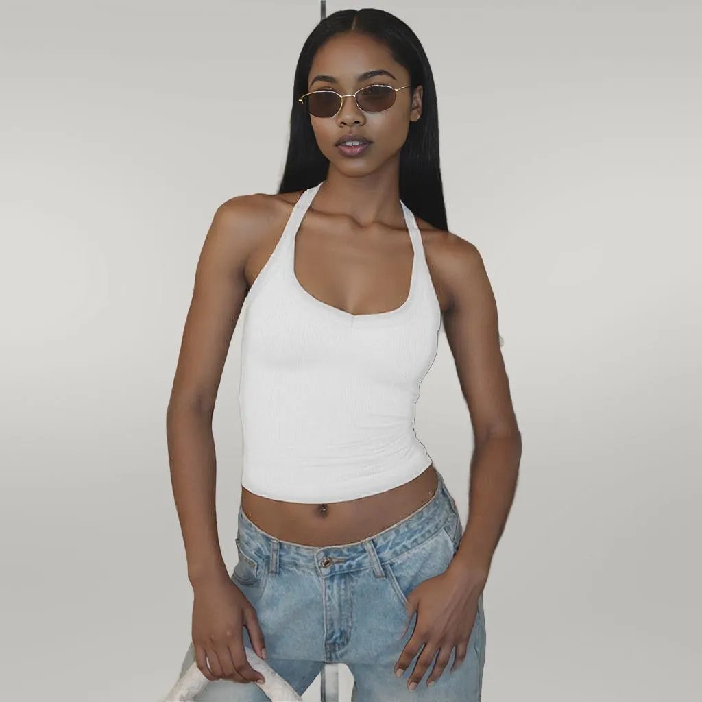 Knitted Vest Sexy Slim Halter Solid Color Top