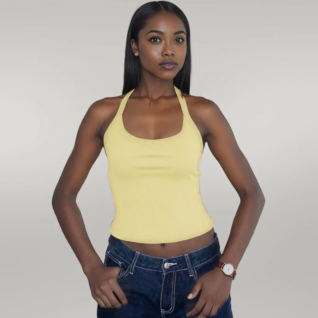 Knitted Vest Sexy Slim Halter Solid Color Top