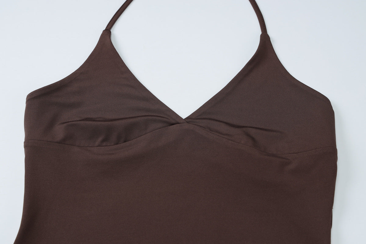 V neck Halter Lace up Slim Fit Vest
