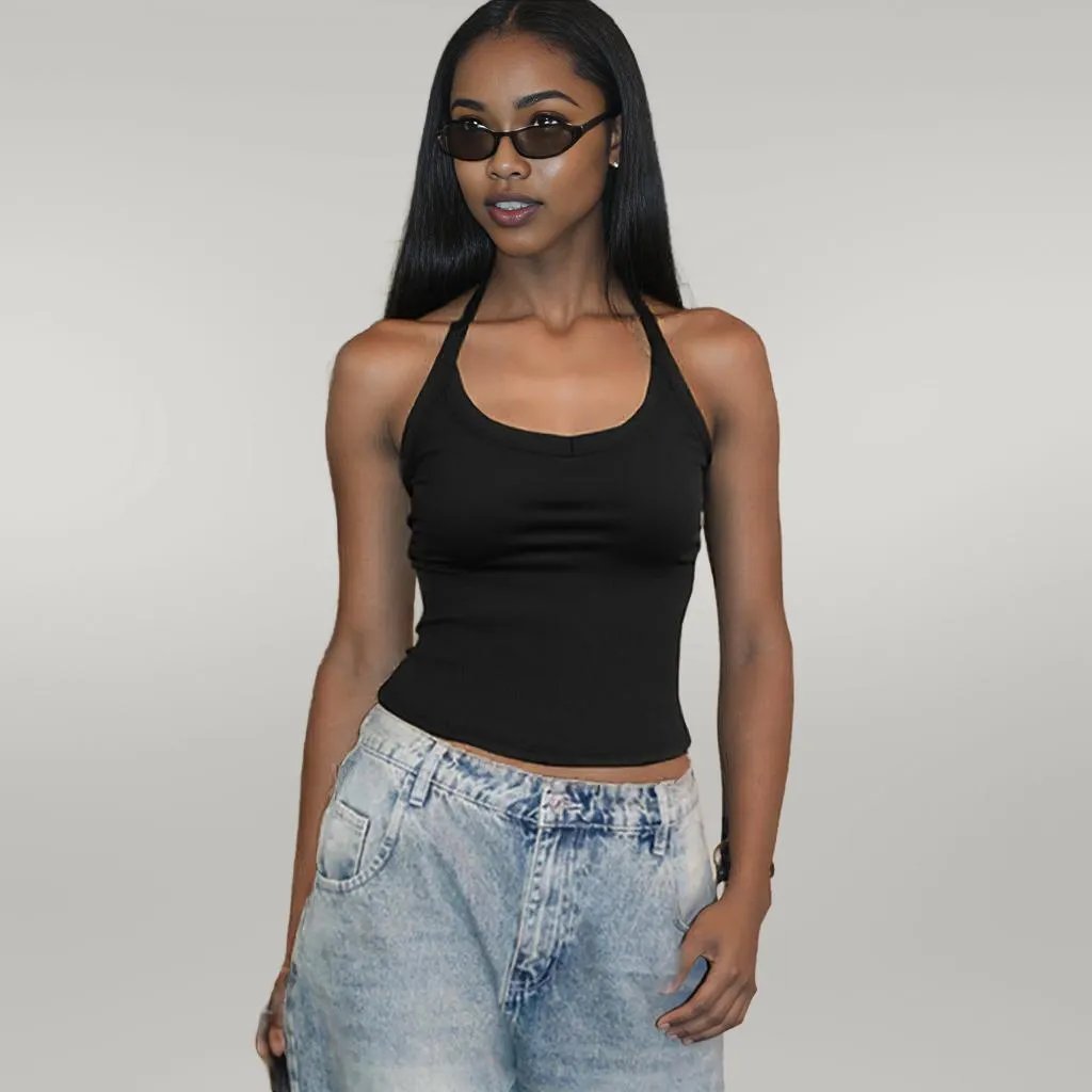 Knitted Vest Sexy Slim Halter Solid Color Top