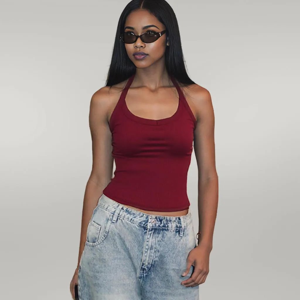 Knitted Vest Sexy Slim Halter Solid Color Top