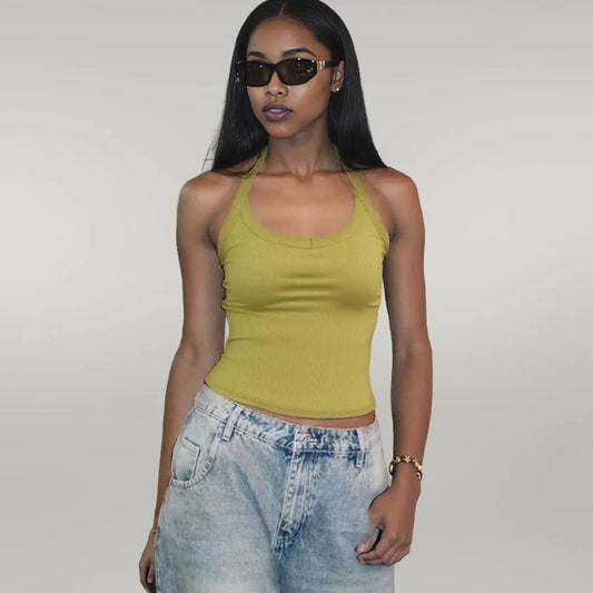 Knitted Vest Sexy Slim Halter Solid Color Top