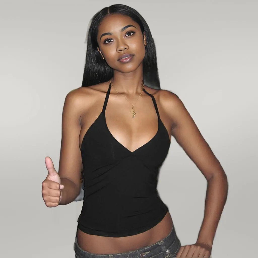 V neck Halter Lace up Slim Fit Vest
