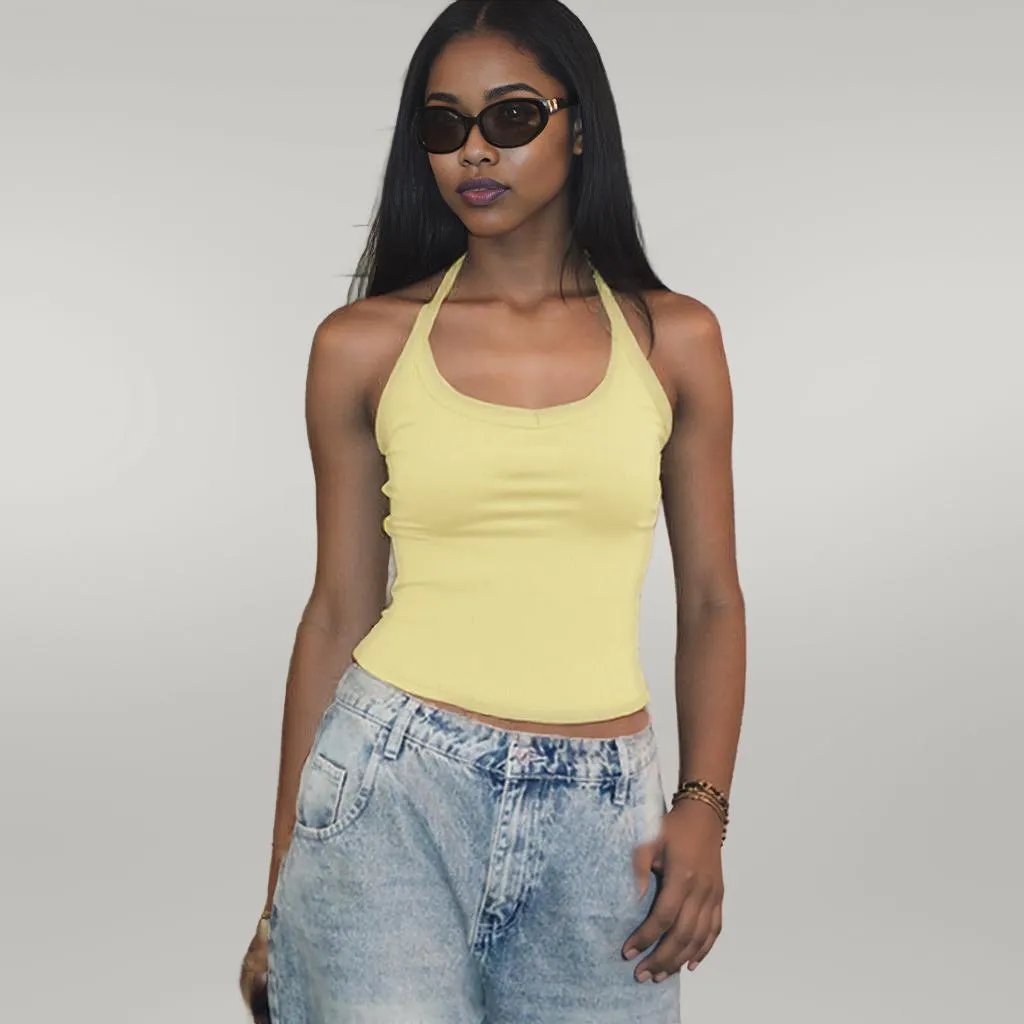 Knitted Vest Sexy Slim Halter Solid Color Top