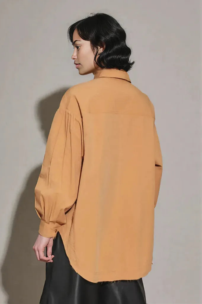 Cotton Oversize Button Up Front Single Pocket Shirt