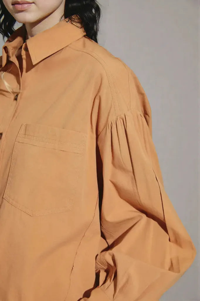 Cotton Oversize Button Up Front Single Pocket Shirt