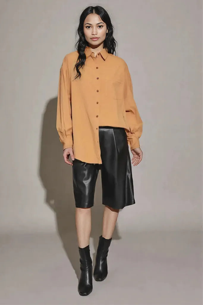Cotton Oversize Button Up Front Single Pocket Shirt