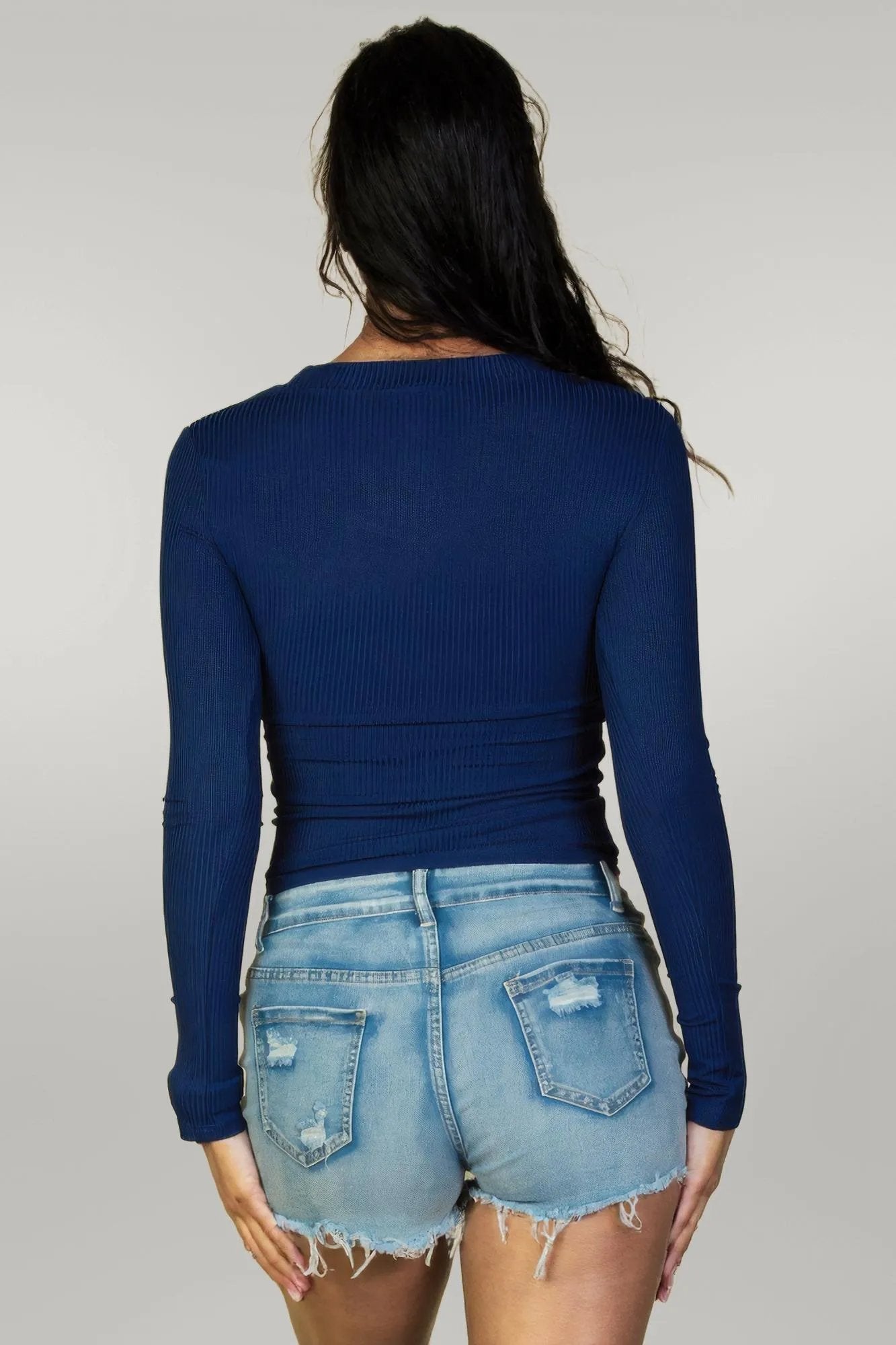 Ribbed Crew Neck Long Sleeve Tee Navy