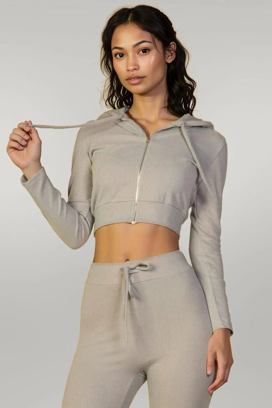 Ribbed Crop Zip Hoodie