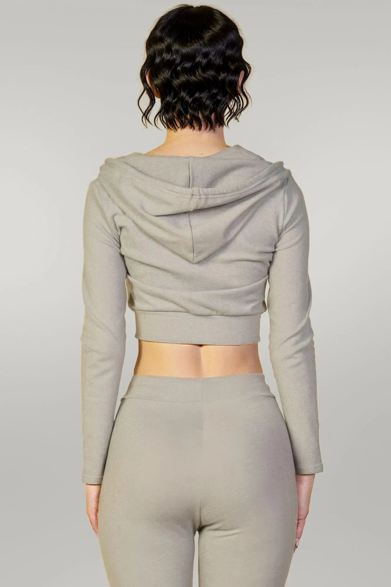 Ribbed Crop Zip Hoodie Grey