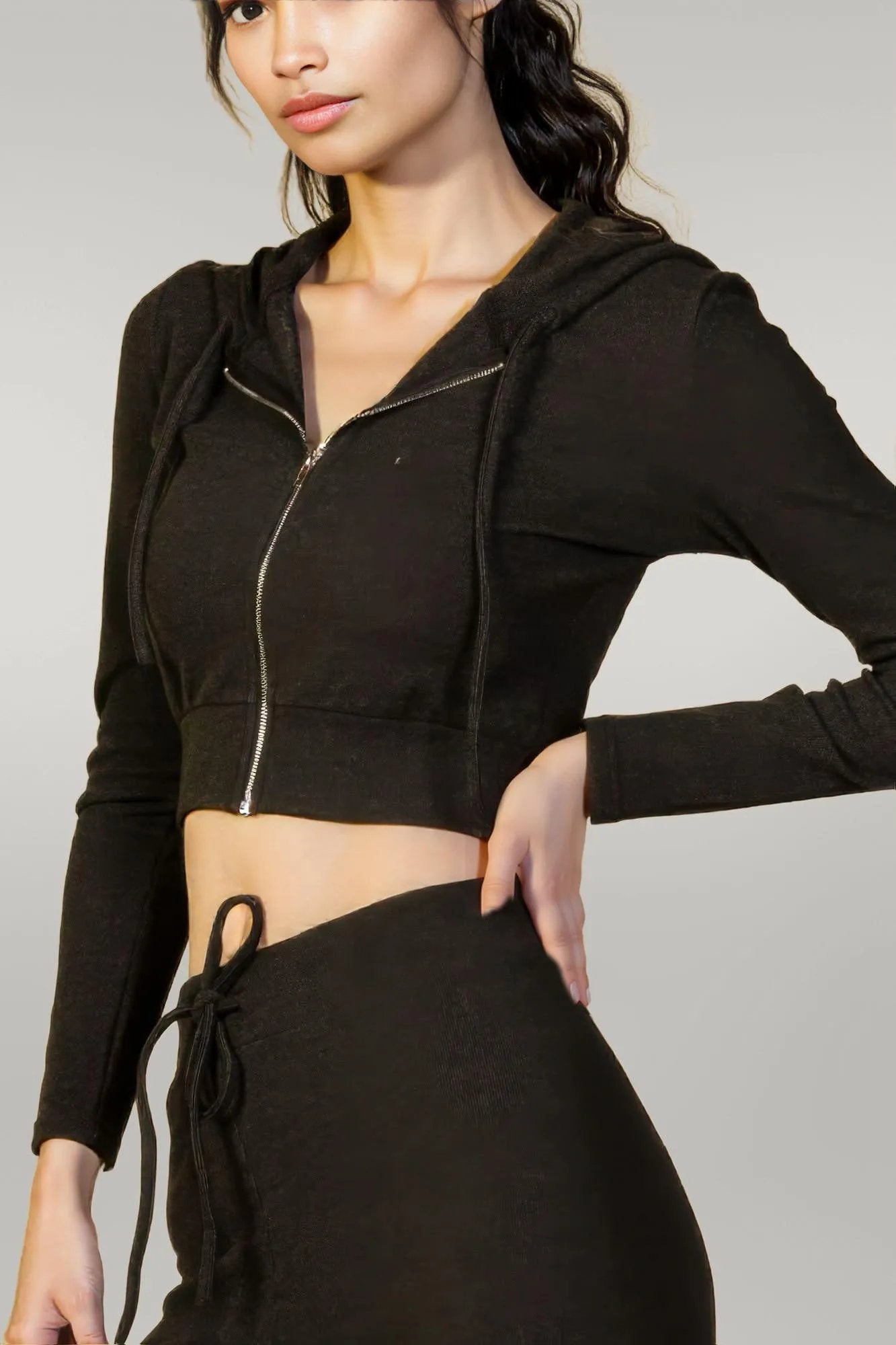Ribbed Crop Zip Hoodie
