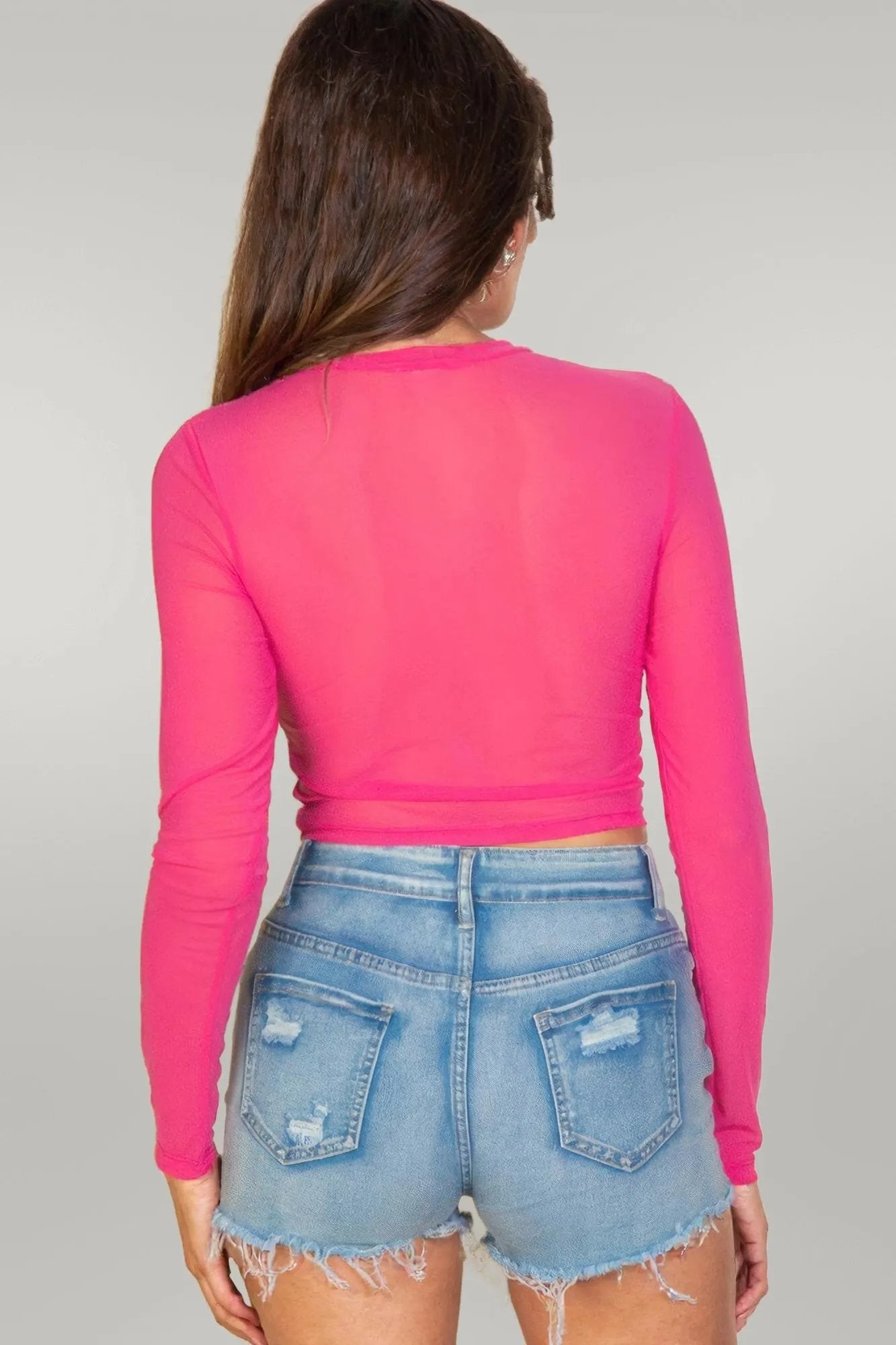 Sexy Sheer Mesh Long Sleeve Crop Top