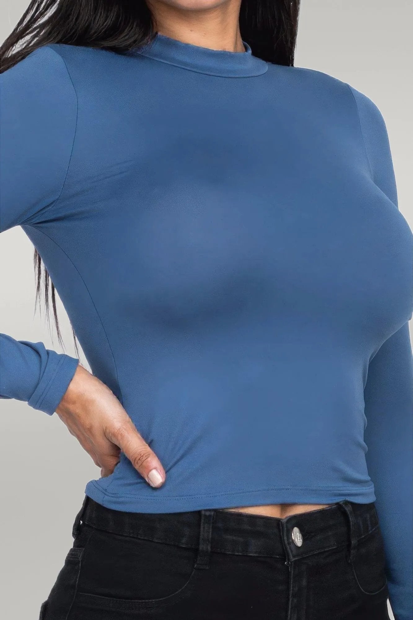 Mock Neck Solid Long Sleeve Top