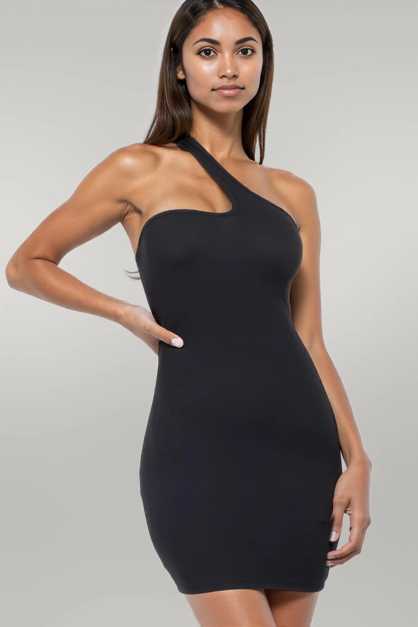 One Shoulder Bodycon Mini Dress Black