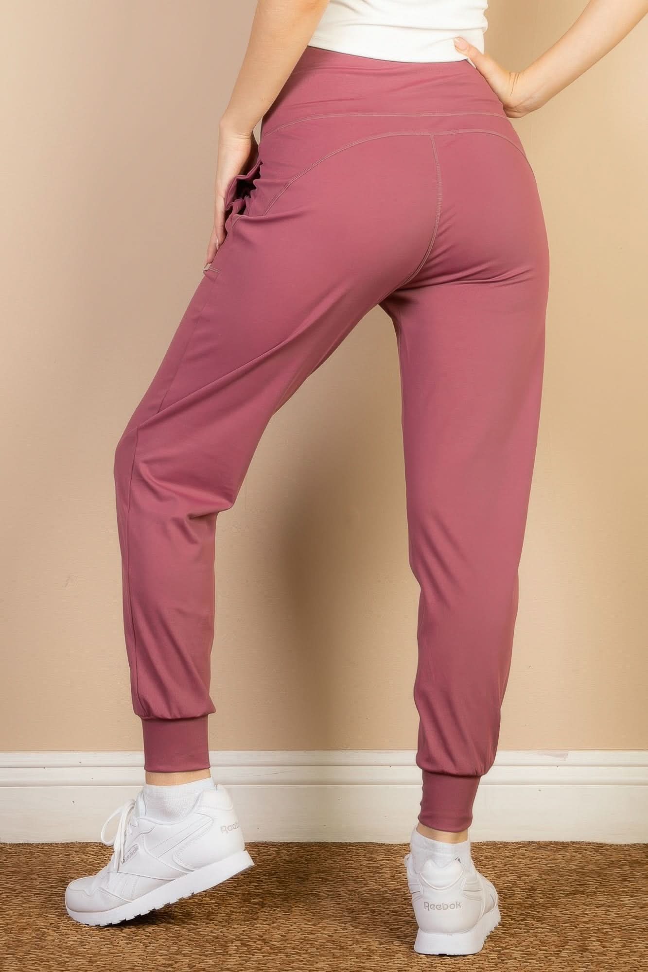 High Waisted Wide Waistband Joggers Dusty Cedar