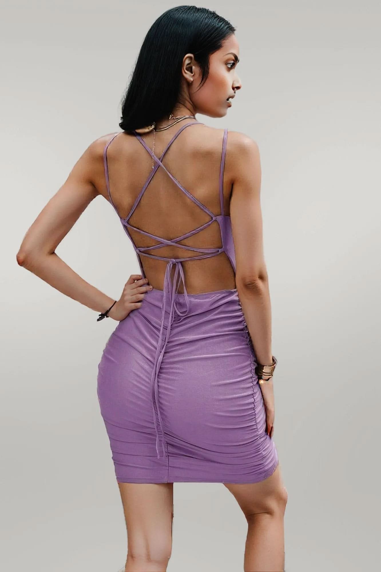 Sleeveless Solid Wrap Bodycon Mini Dress Purple