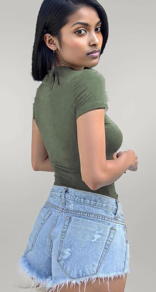 Square Neck Fit Elastic Short Sleeves Shirt