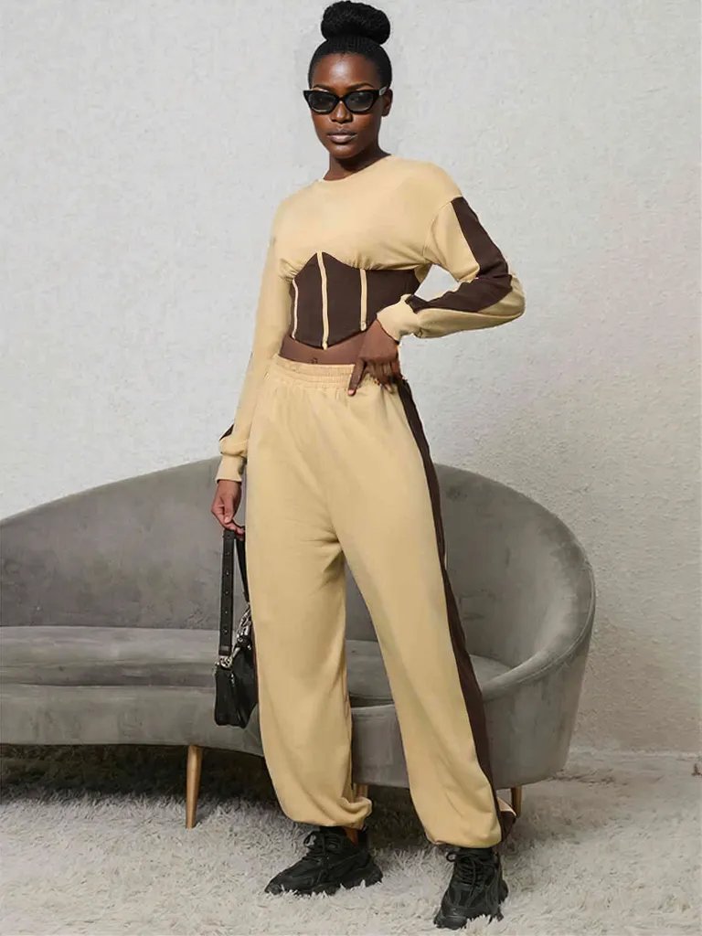 Contrast Sweatshirt and Sweatpants Set