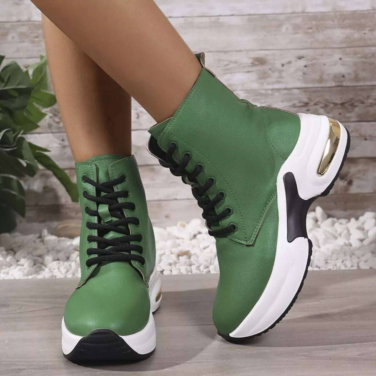 Lace Up Platform Ankle Boots Green