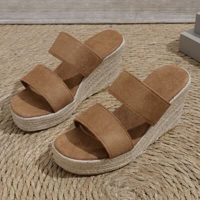 Open Toe Platform Wedge Sandals Camel