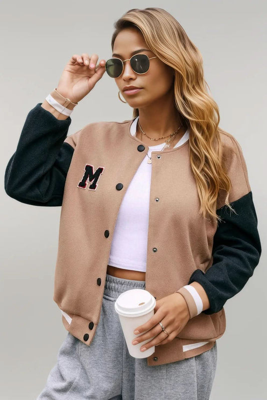 Ivy Lane Contrast Baseball Collar Snap Down Jacket