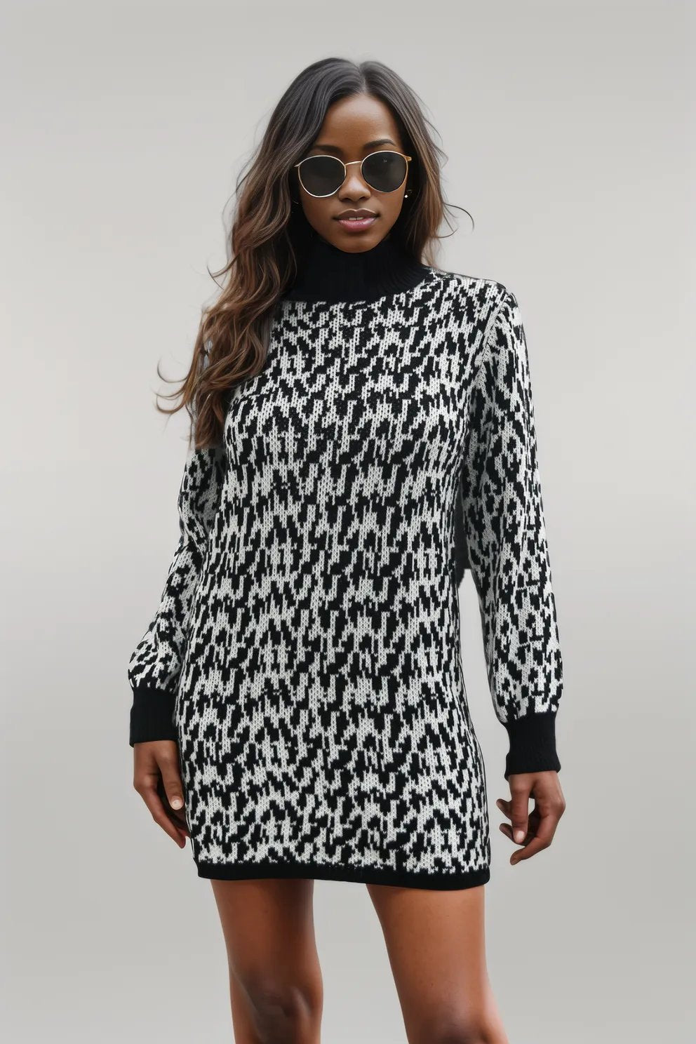 Heathered Turtleneck Mini Sweater Dress
