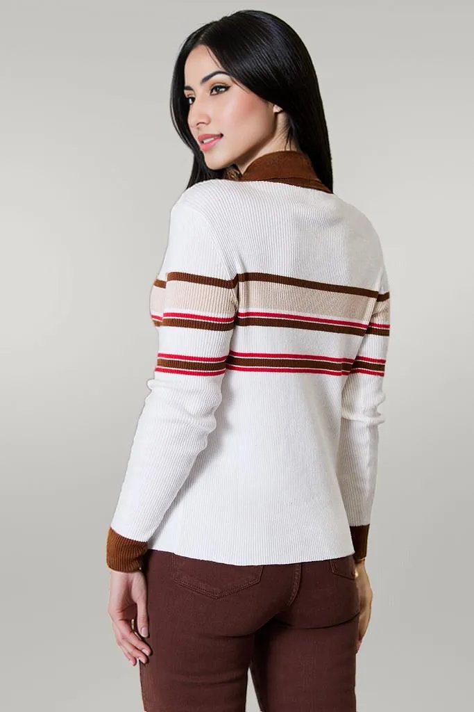 Basic Bae Striped Collared Neck Rib-Knit Top